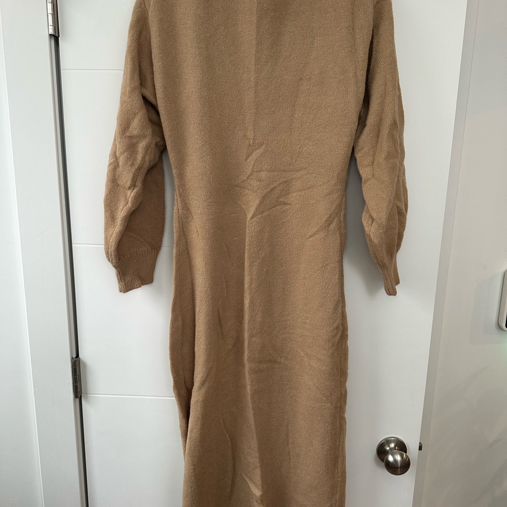 SHEIN Tan Wrap-Front Long Sleeve Knit Midi Dress - Picture 2 of 3
